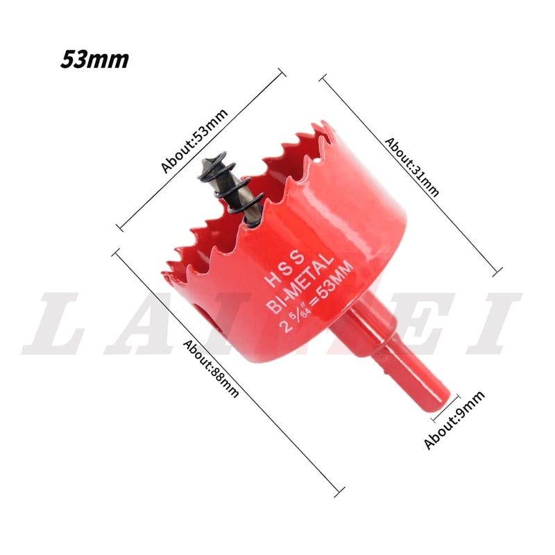 Laiwei Hole Saw Drill Bit LAIWEI HSS Hole Cutter with Arbor for Wood(2-3/32"(53mm Hole Saw)) - Image 2